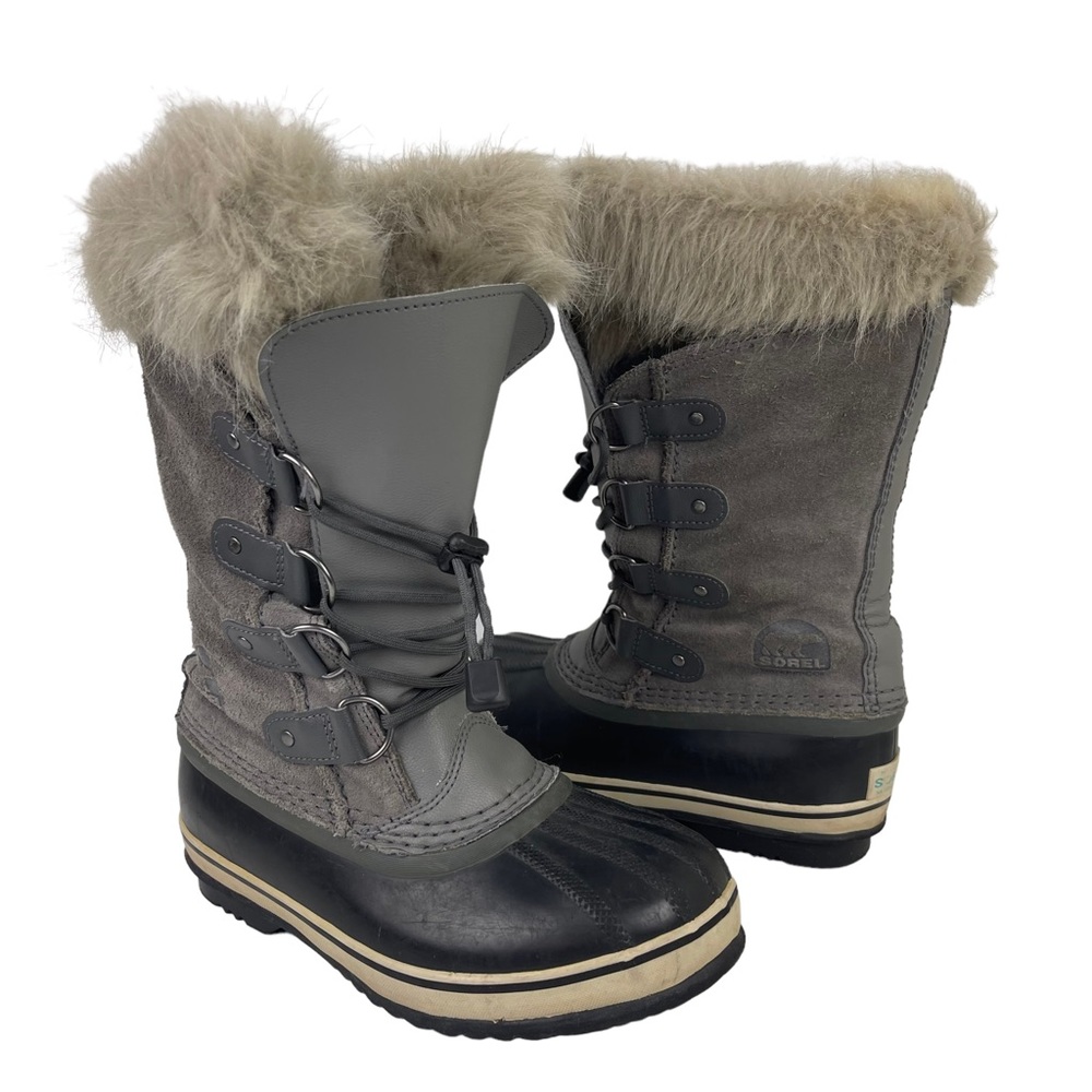 Sorel Kids Grey Fur-Trim Lace-Up Winter Boots